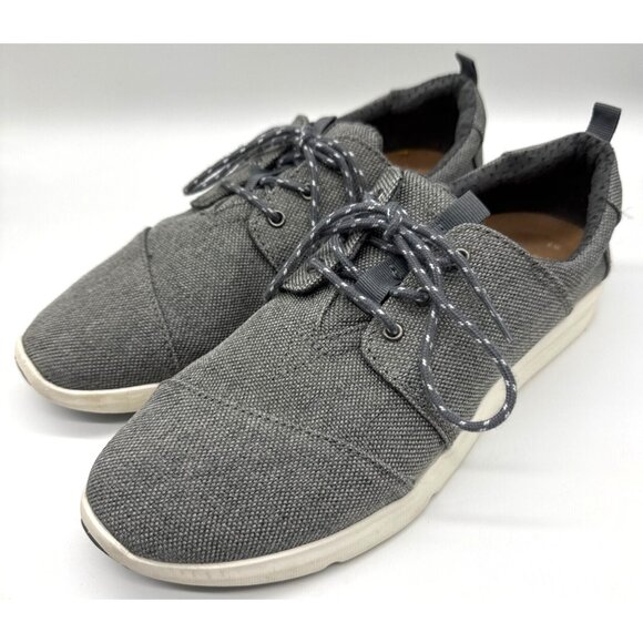 TOMS Shoes Womens 9.0 Del Rey Tennis Sneakers Grey & Black Canvas Lace Up Casual - Picture 1 of 8